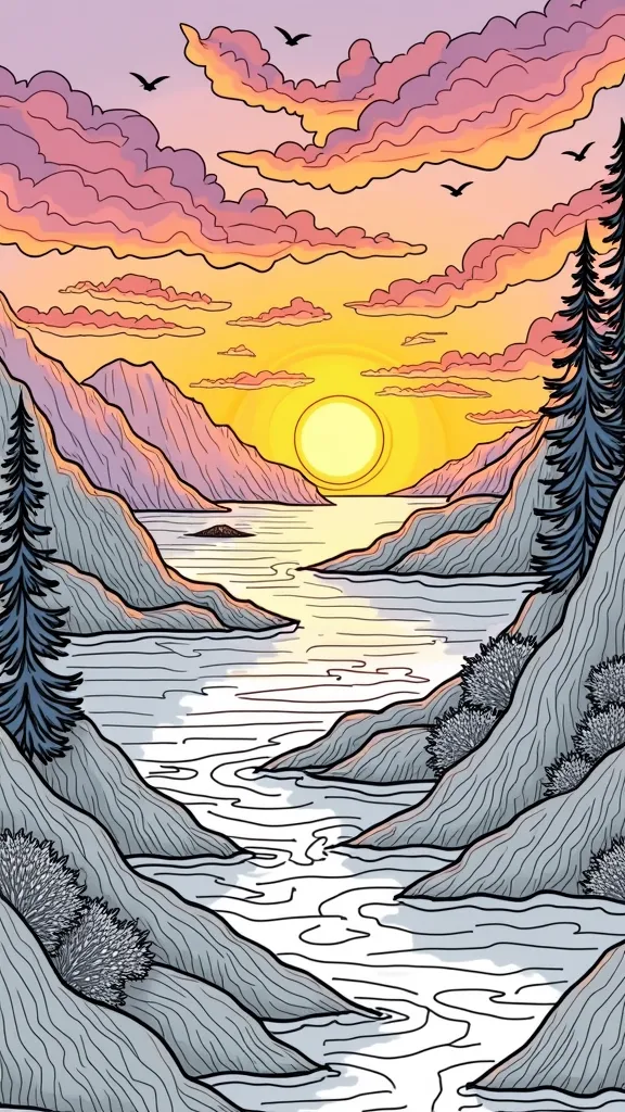 realistic sunset coloring pages